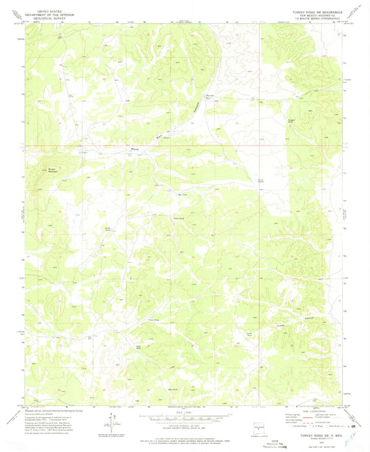 Classic USGS Turkey Ridge SW New Mexico 7.5'x7.5' Topo Map Image