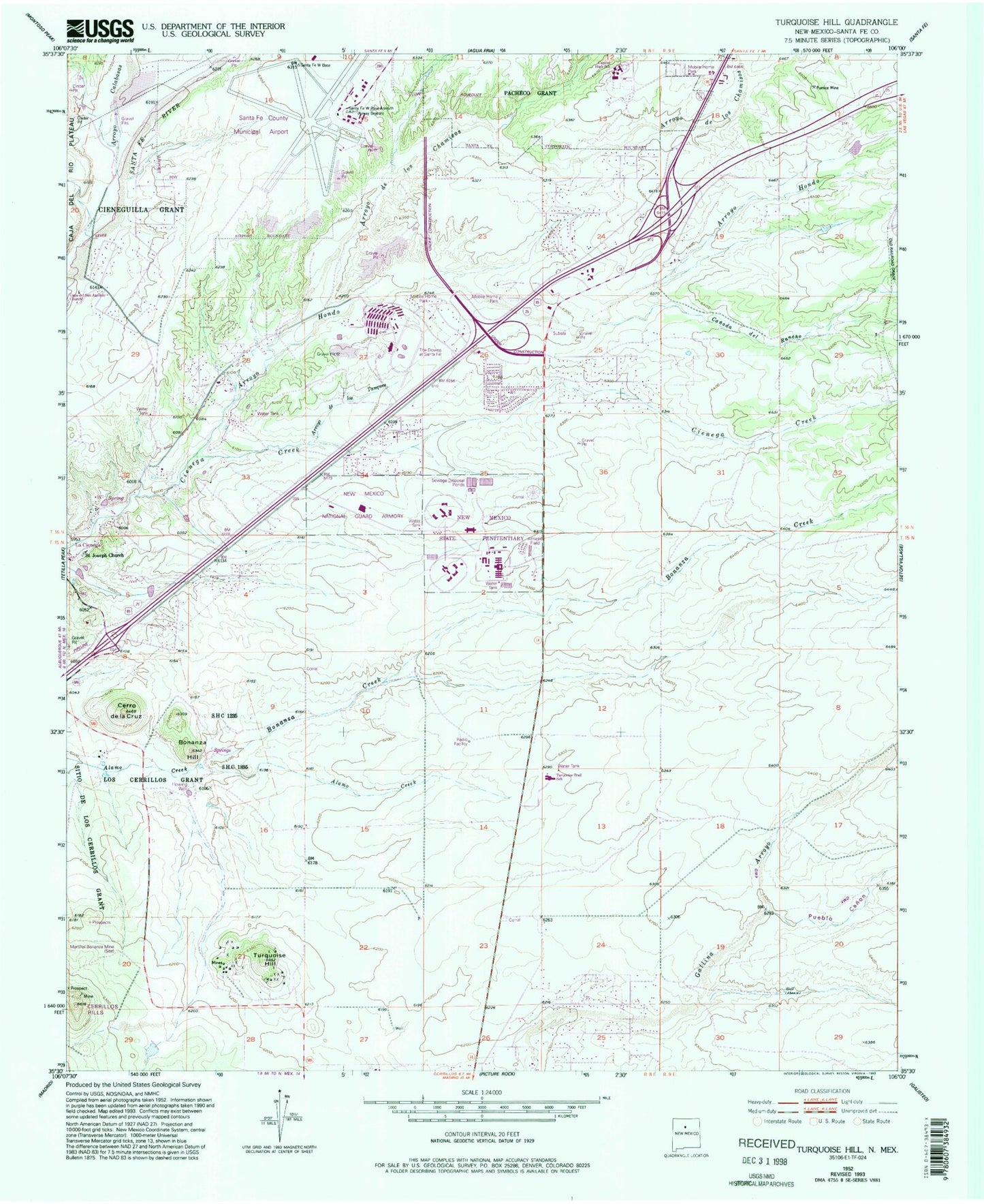 Classic USGS Turquoise Hill New Mexico 7.5'x7.5' Topo Map Image