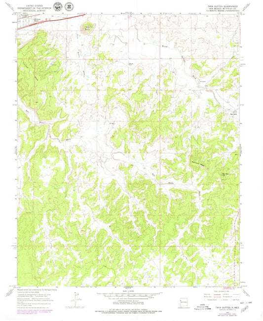Classic USGS Twin Buttes New Mexico 7.5'x7.5' Topo Map Image