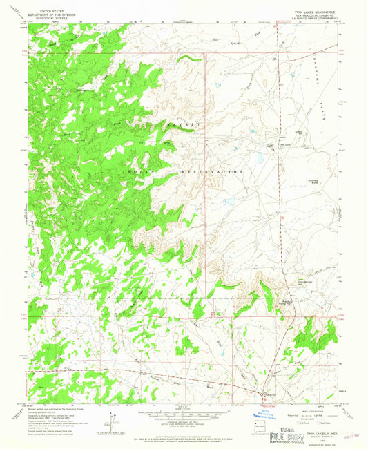 Classic USGS Twin Lakes New Mexico 7.5'x7.5' Topo Map Image