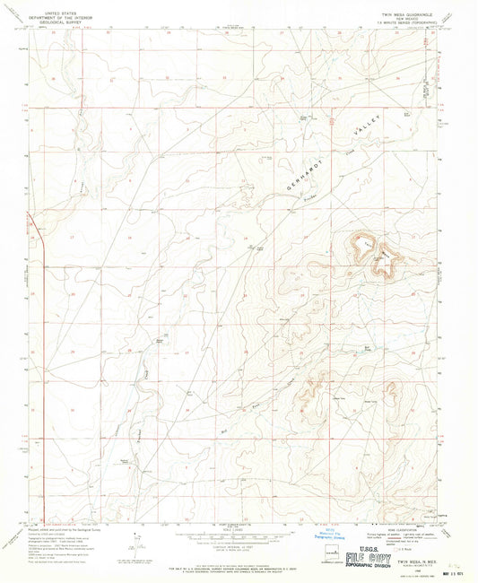 Classic USGS Twin Mesa New Mexico 7.5'x7.5' Topo Map Image