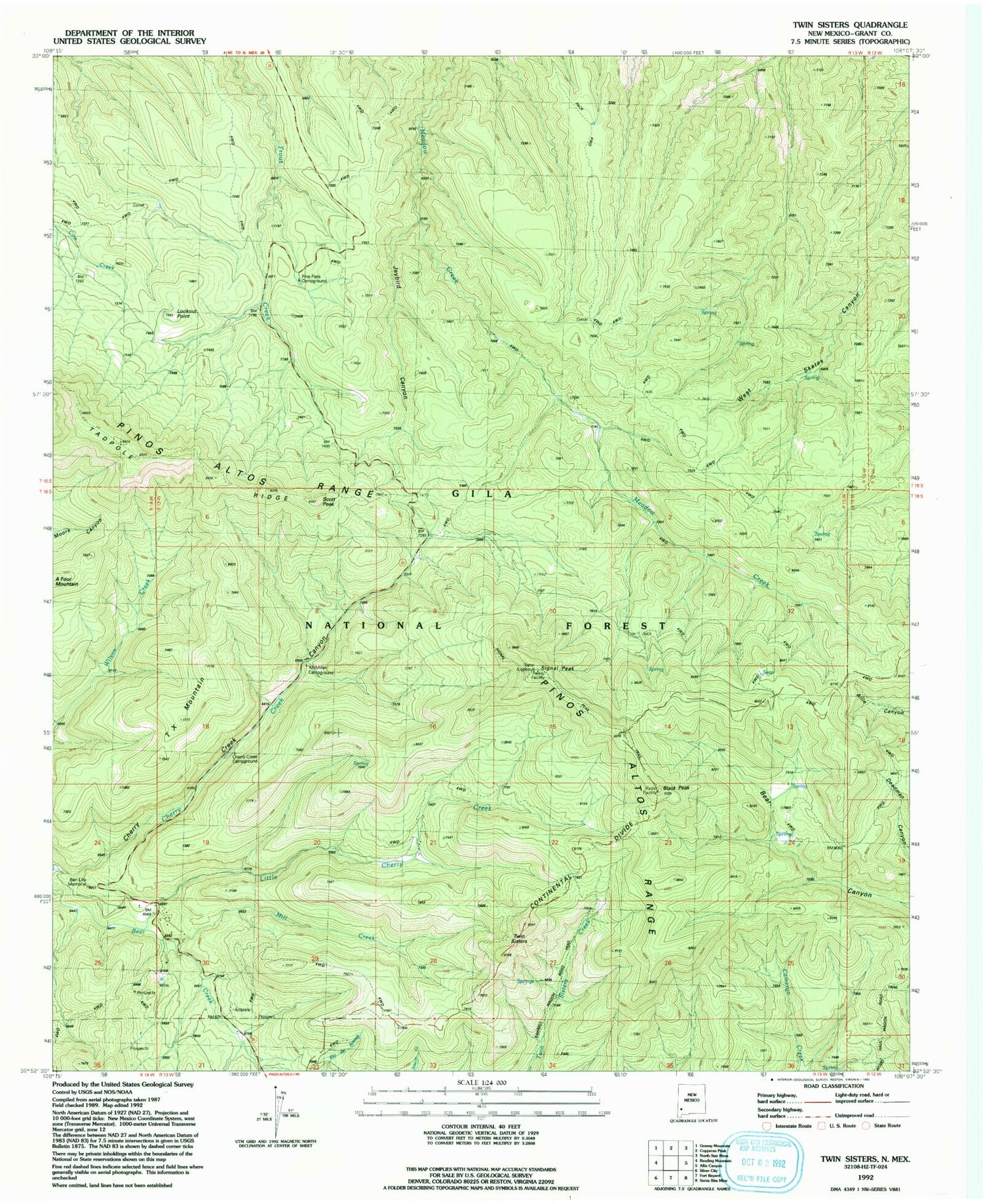 Classic USGS Twin Sisters New Mexico 7.5'x7.5' Topo Map Image