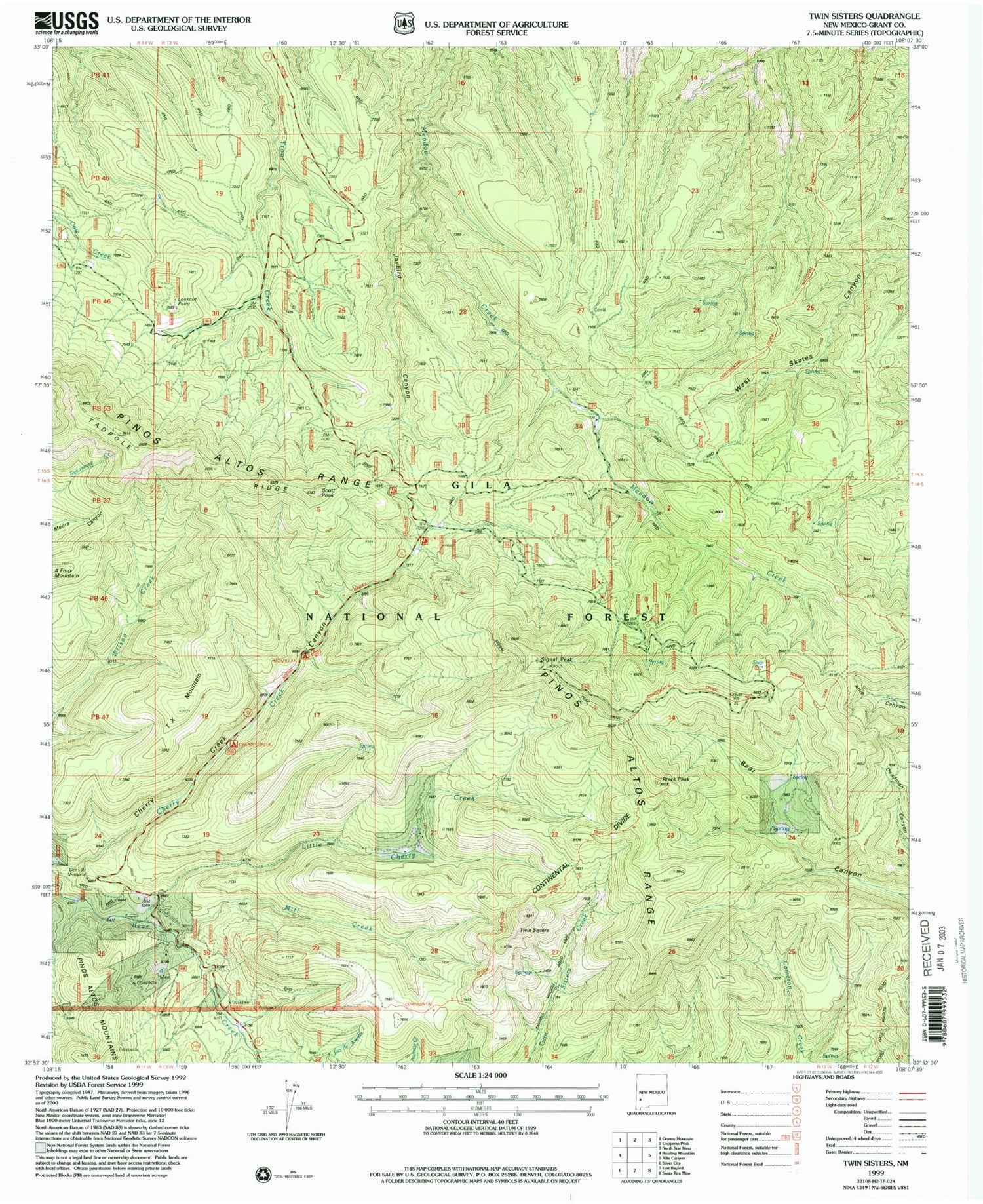 Classic USGS Twin Sisters New Mexico 7.5'x7.5' Topo Map Image