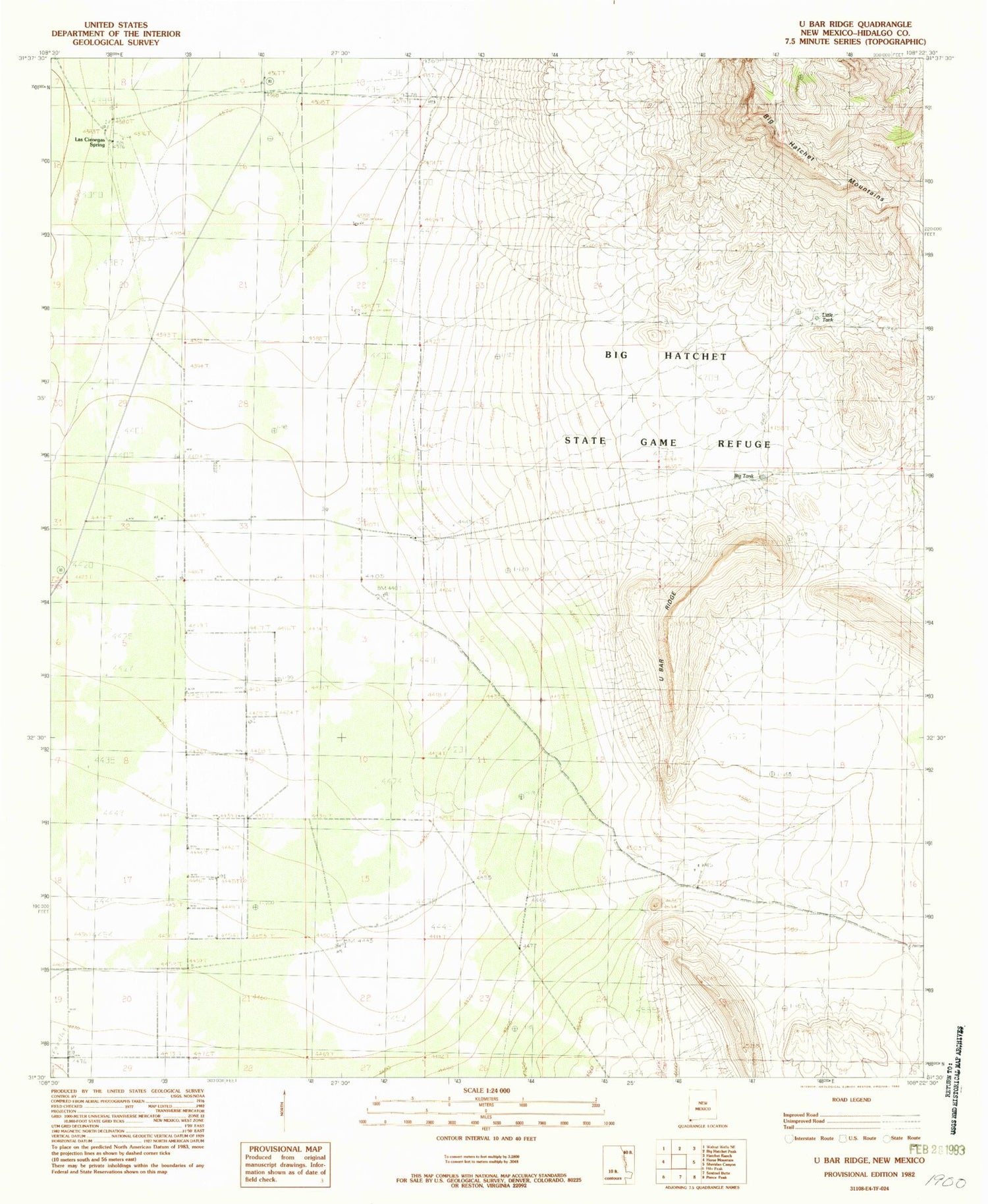 Classic USGS U Bar Ridge New Mexico 7.5'x7.5' Topo Map Image