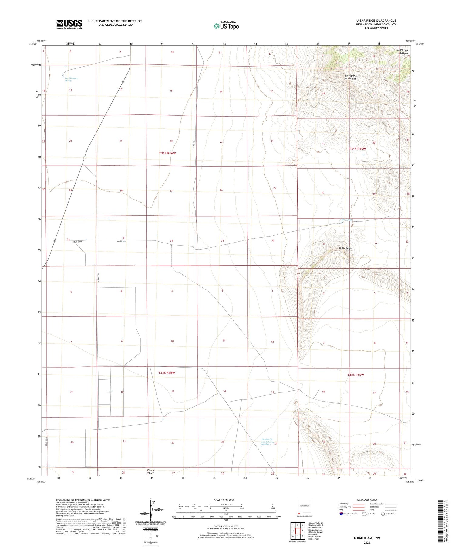 U Bar Ridge New Mexico US Topo Map Image
