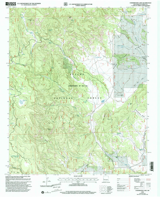 Classic USGS Underwood Lake New Mexico 7.5'x7.5' Topo Map Image