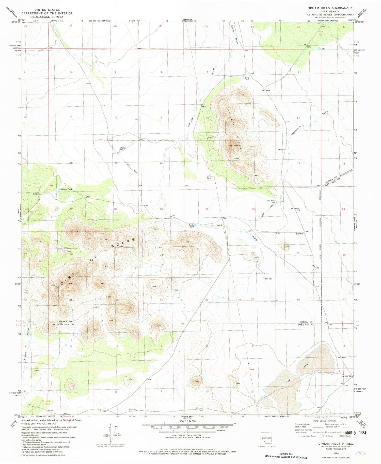 Classic USGS Upham Hills New Mexico 7.5'x7.5' Topo Map Image