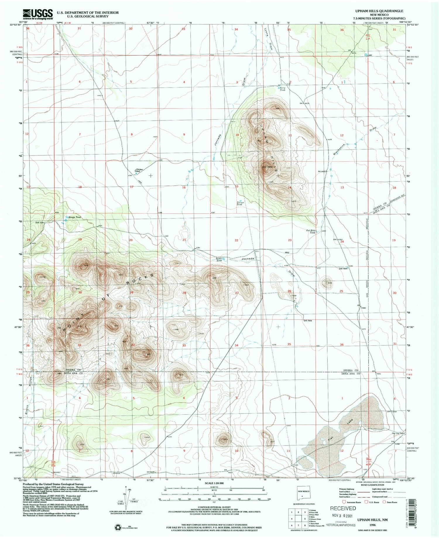 Classic USGS Upham Hills New Mexico 7.5'x7.5' Topo Map Image