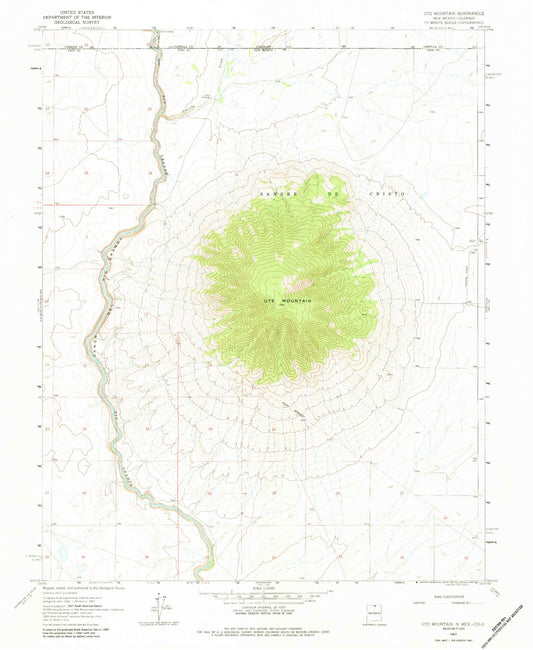 Classic USGS Ute Mountain New Mexico 7.5'x7.5' Topo Map Image