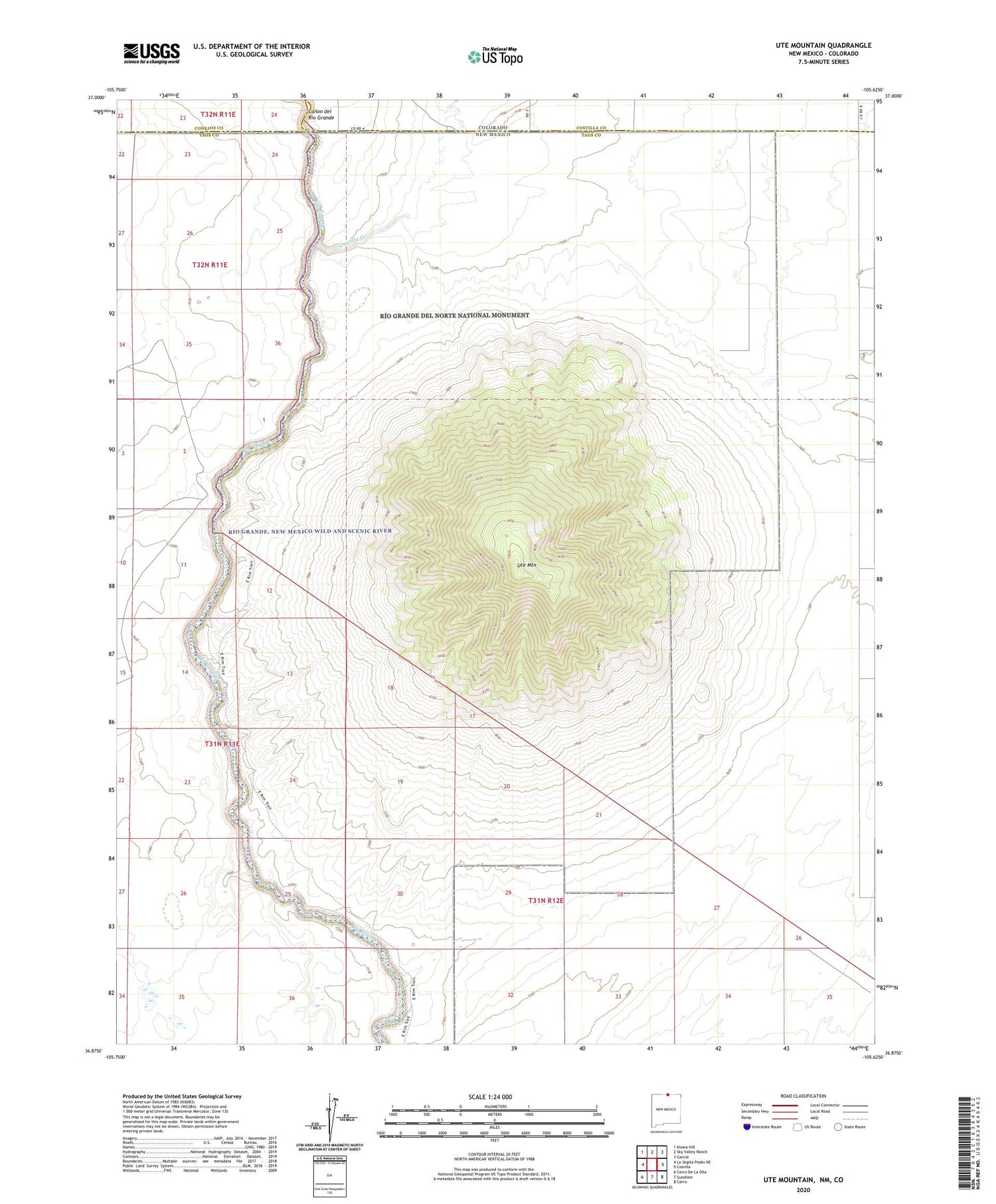 Ute Mountain New Mexico US Topo Map Image