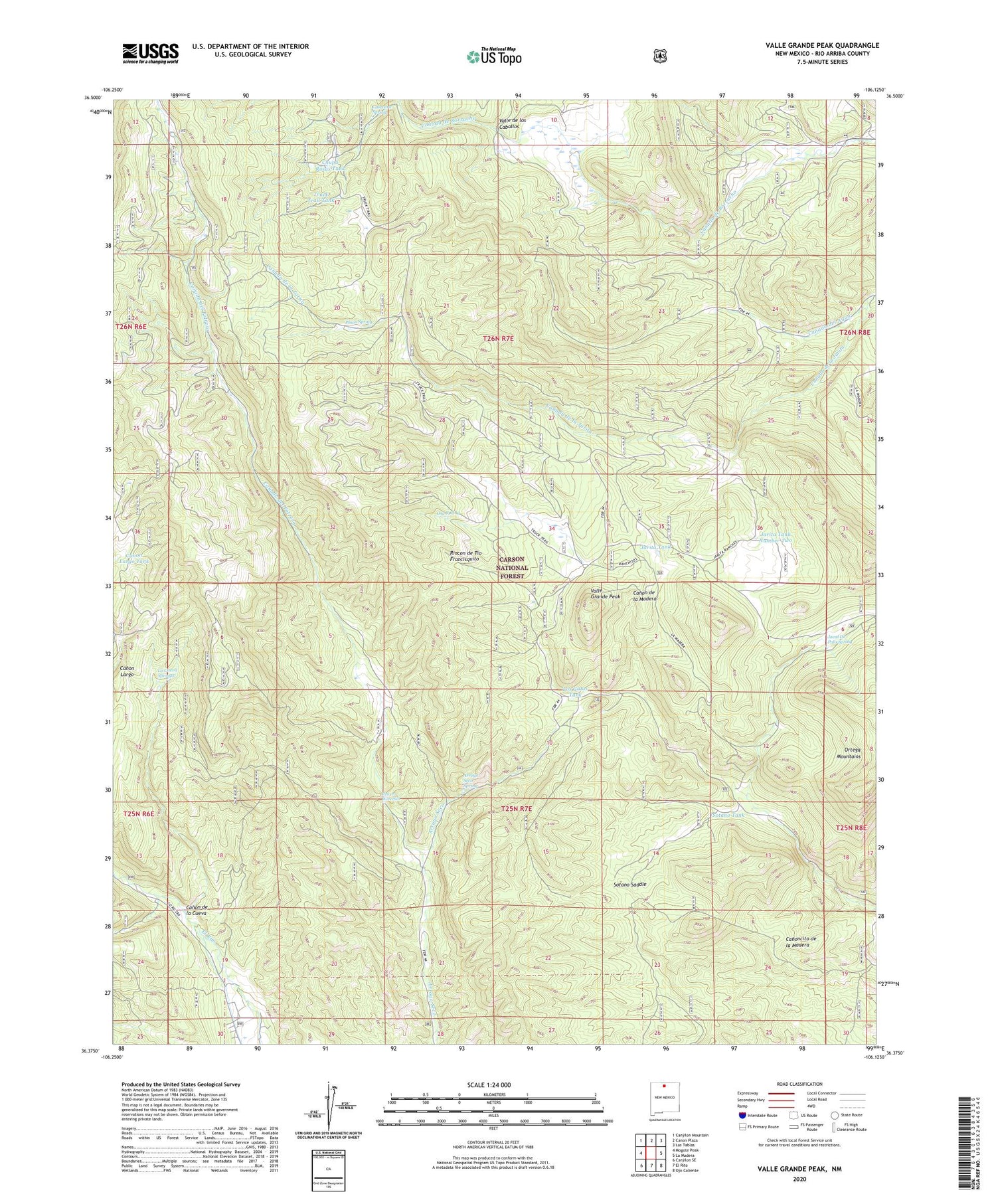 Valle Grande Peak New Mexico US Topo Map Image