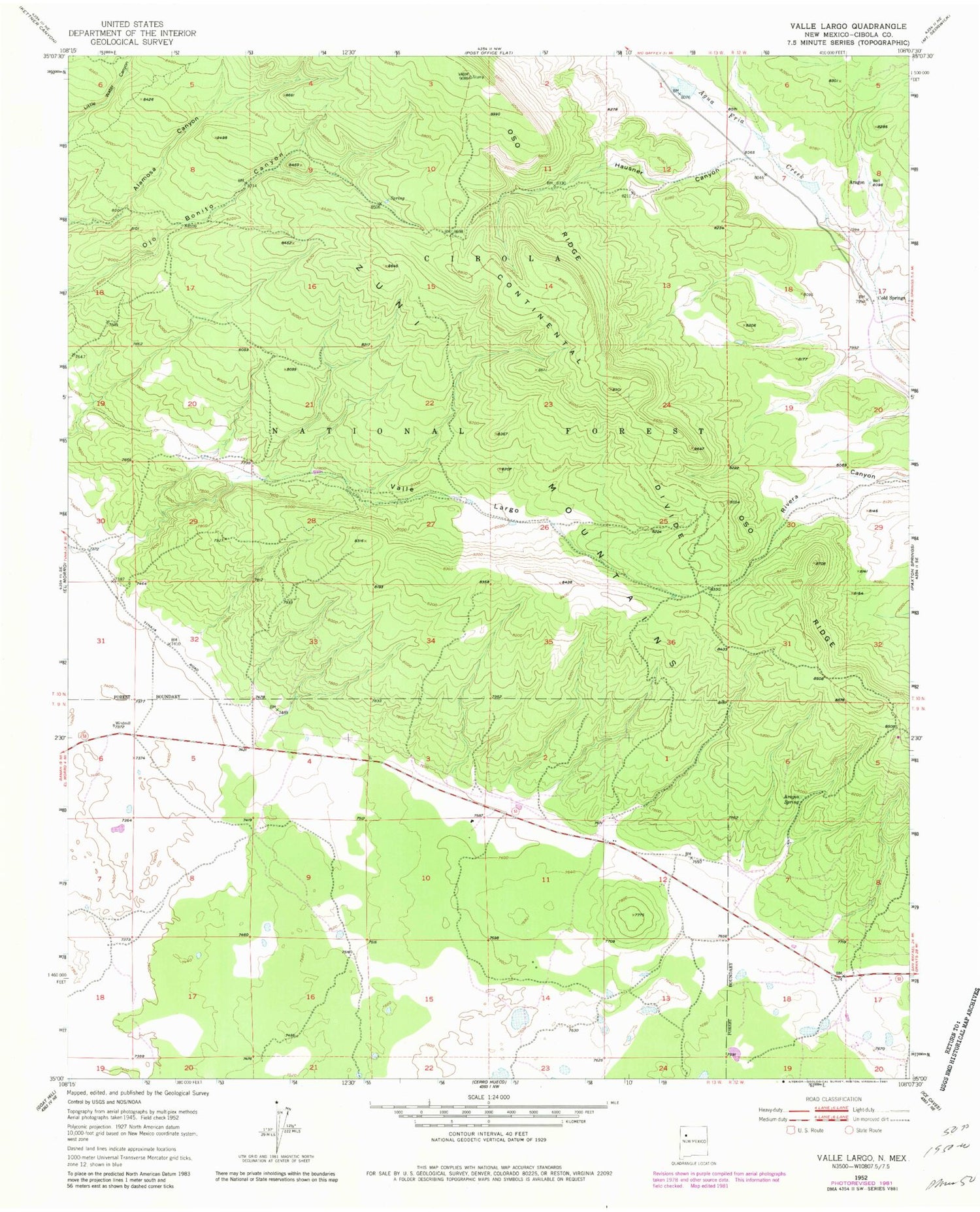 Classic USGS Valle Largo New Mexico 7.5'x7.5' Topo Map Image