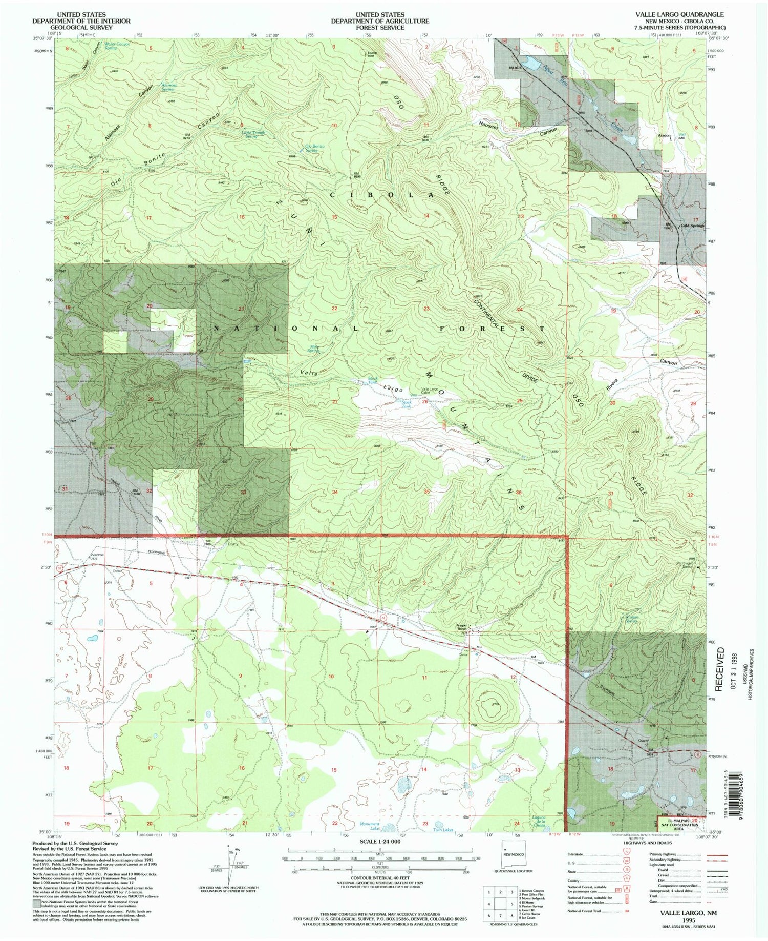 Classic USGS Valle Largo New Mexico 7.5'x7.5' Topo Map Image