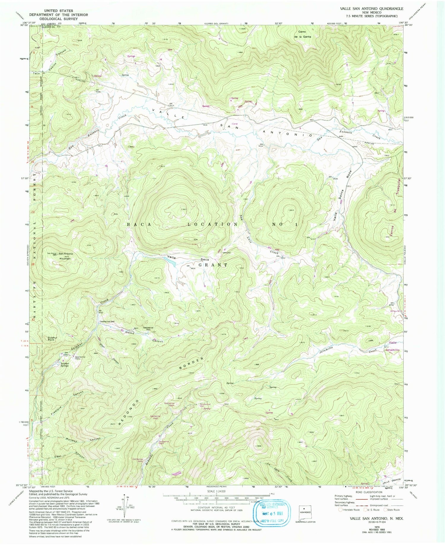 Classic USGS Valle San Antonio New Mexico 7.5'x7.5' Topo Map Image