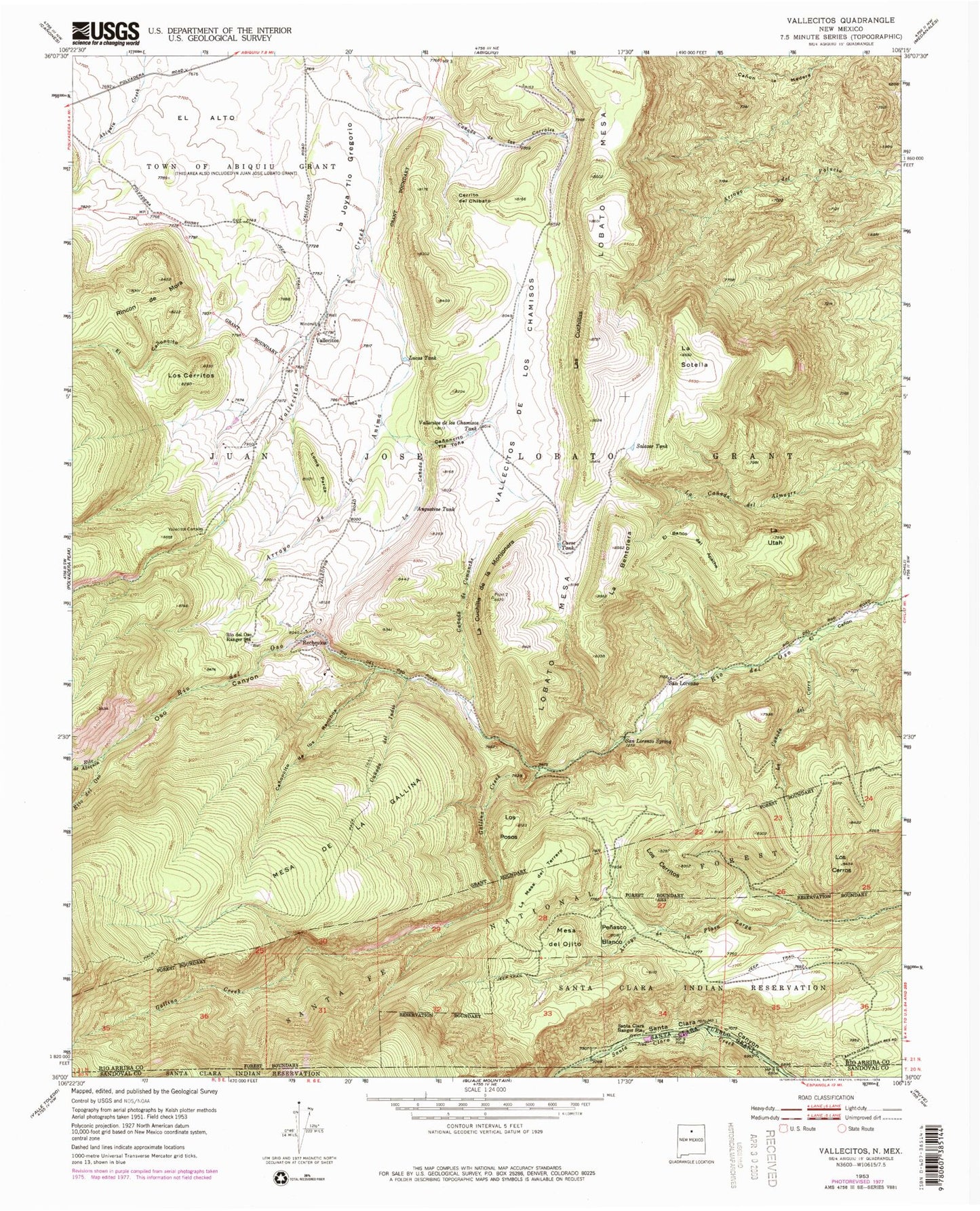 Classic USGS Vallecitos New Mexico 7.5'x7.5' Topo Map Image