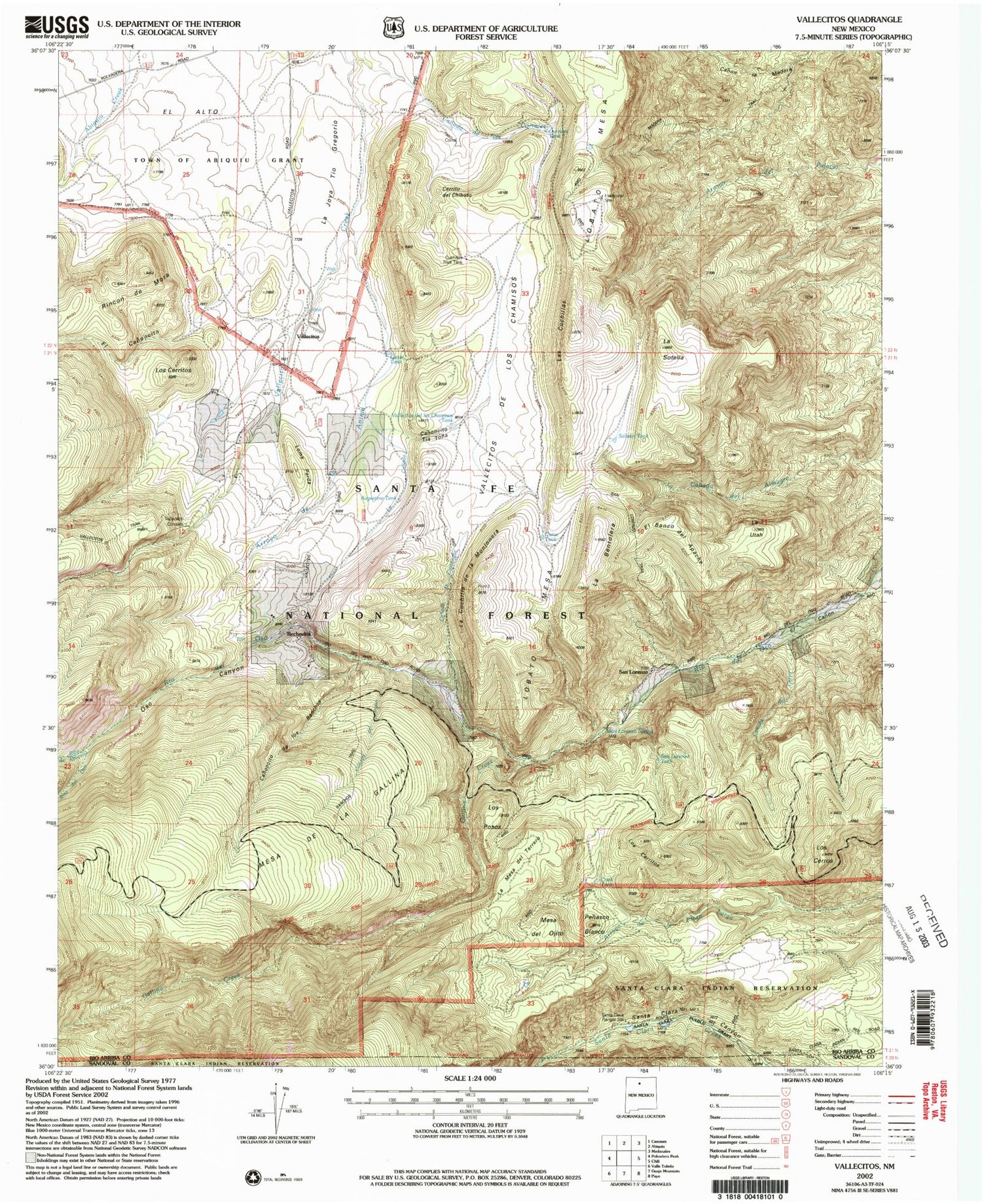 Classic USGS Vallecitos New Mexico 7.5'x7.5' Topo Map Image