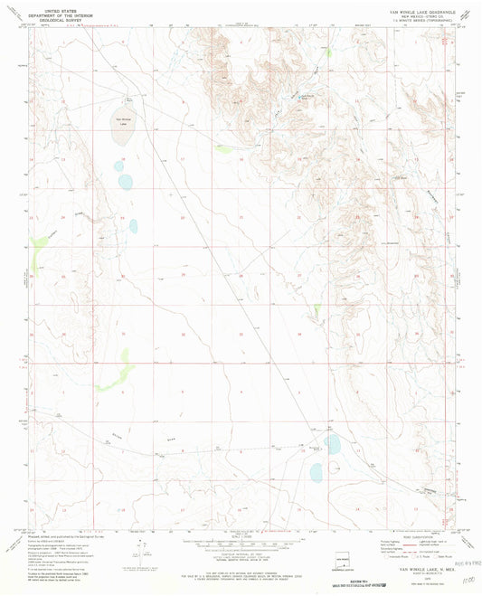 Classic USGS Van Winkle Lake New Mexico 7.5'x7.5' Topo Map Image