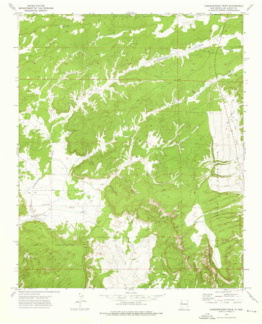 Classic USGS Vanderwagen Draw New Mexico 7.5'x7.5' Topo Map Image