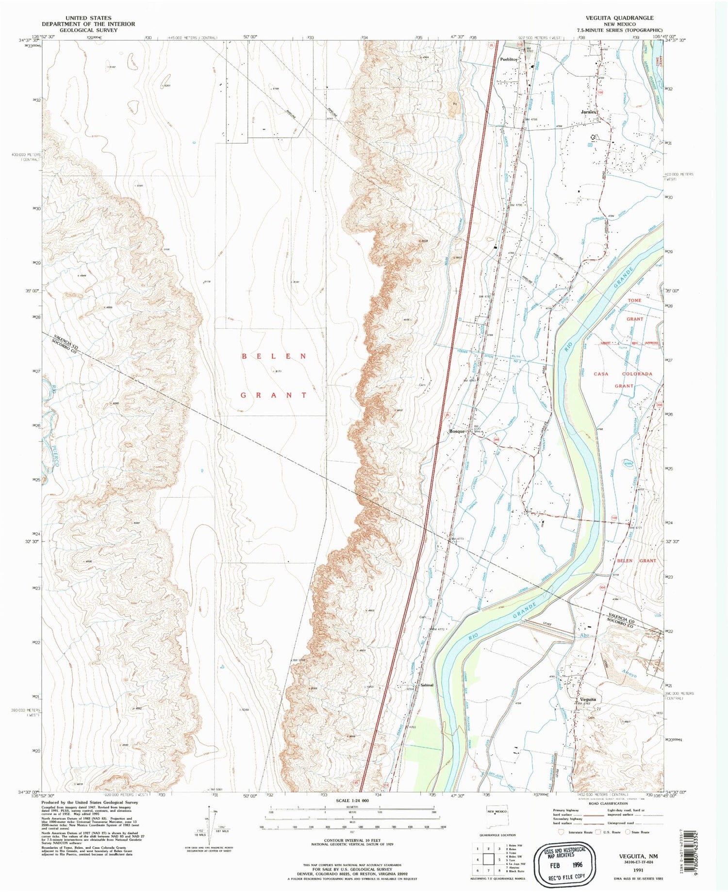 Classic USGS Veguita New Mexico 7.5'x7.5' Topo Map Image