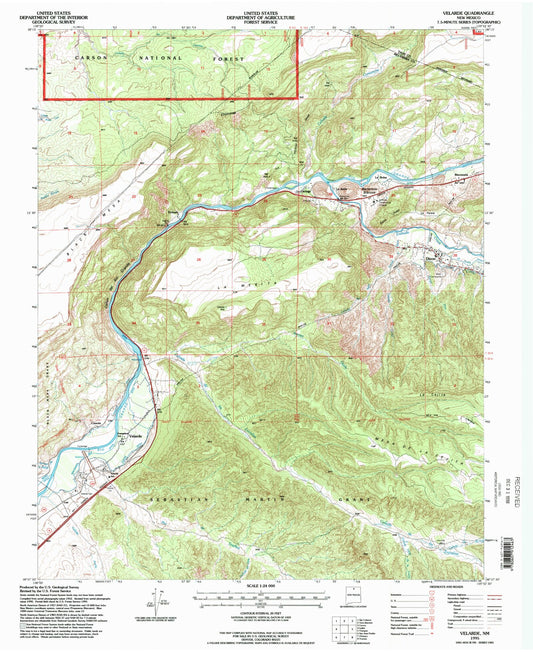Classic USGS Velarde New Mexico 7.5'x7.5' Topo Map Image