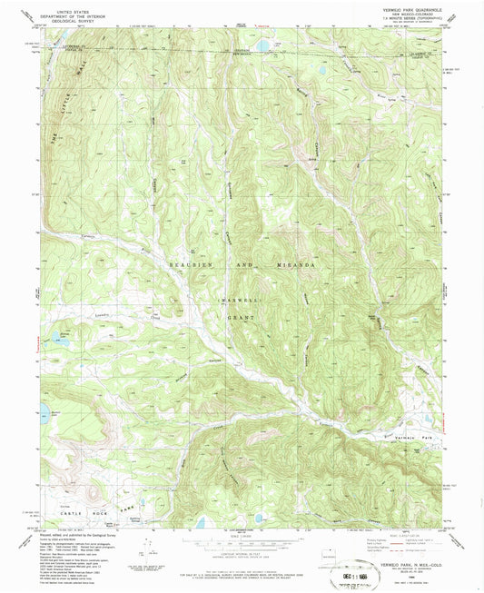 Classic USGS Vermejo Park New Mexico 7.5'x7.5' Topo Map Image