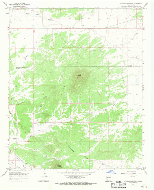 Classic USGS Veteado Mountain New Mexico 7.5'x7.5' Topo Map Image
