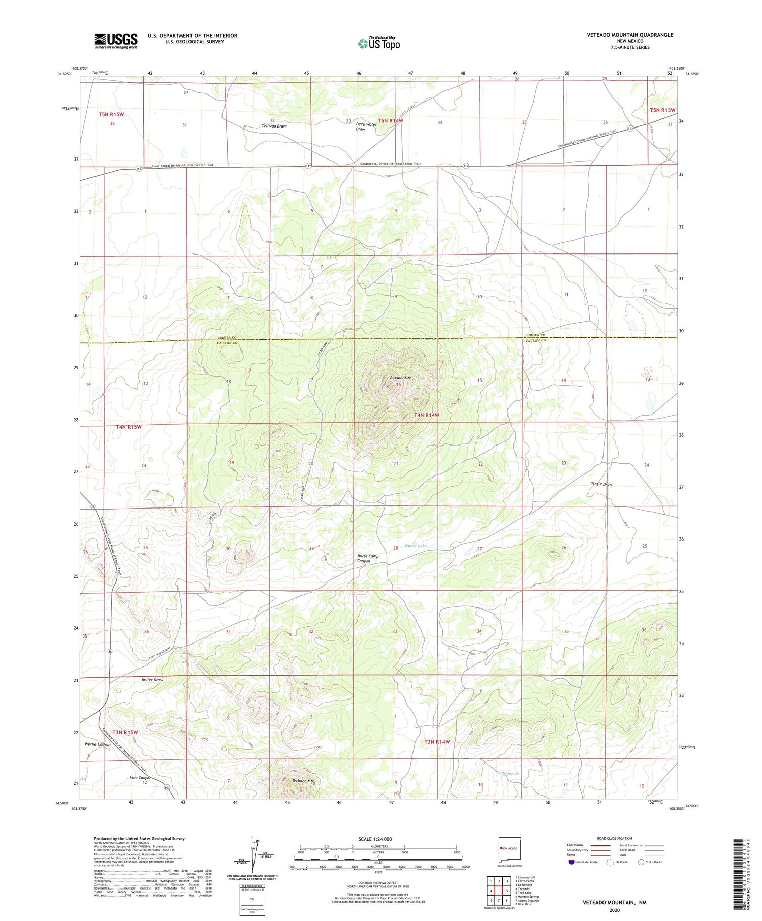 Veteado Mountain New Mexico US Topo Map Image
