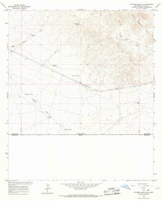 Classic USGS Victorio Ranch SE New Mexico 7.5'x7.5' Topo Map Image