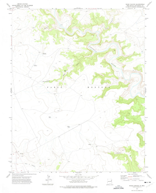 Classic USGS Wade Canyon New Mexico 7.5'x7.5' Topo Map Image
