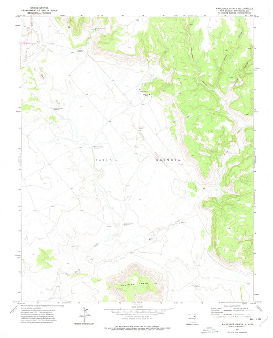 Classic USGS Waggoner Ranch New Mexico 7.5'x7.5' Topo Map Image