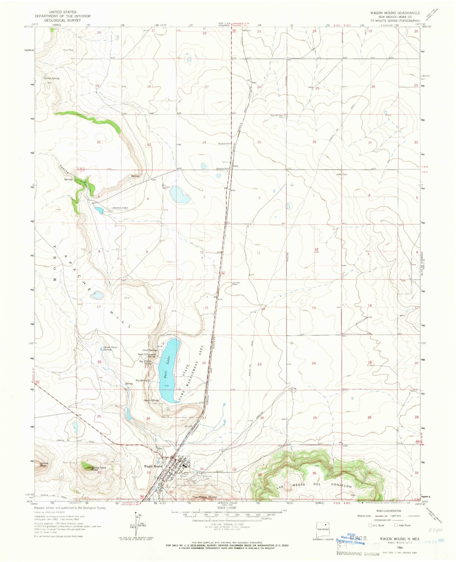 Classic USGS Wagon Mound New Mexico 7.5'x7.5' Topo Map Image