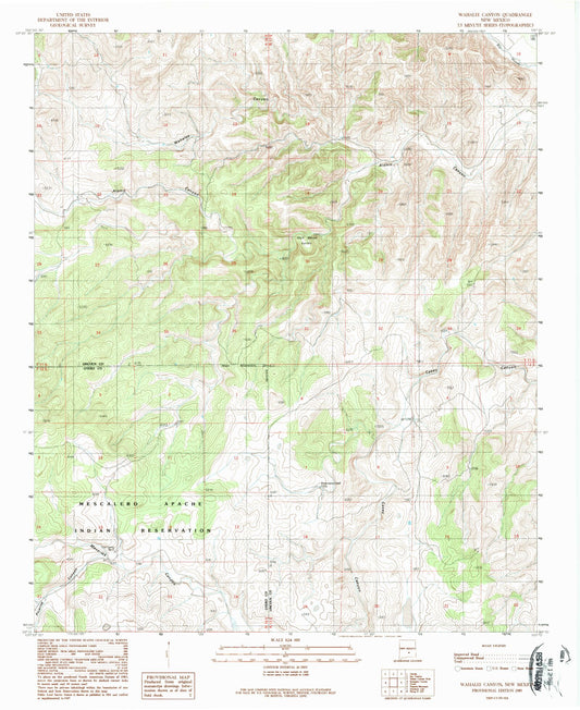 Classic USGS Wahalee Canyon New Mexico 7.5'x7.5' Topo Map Image