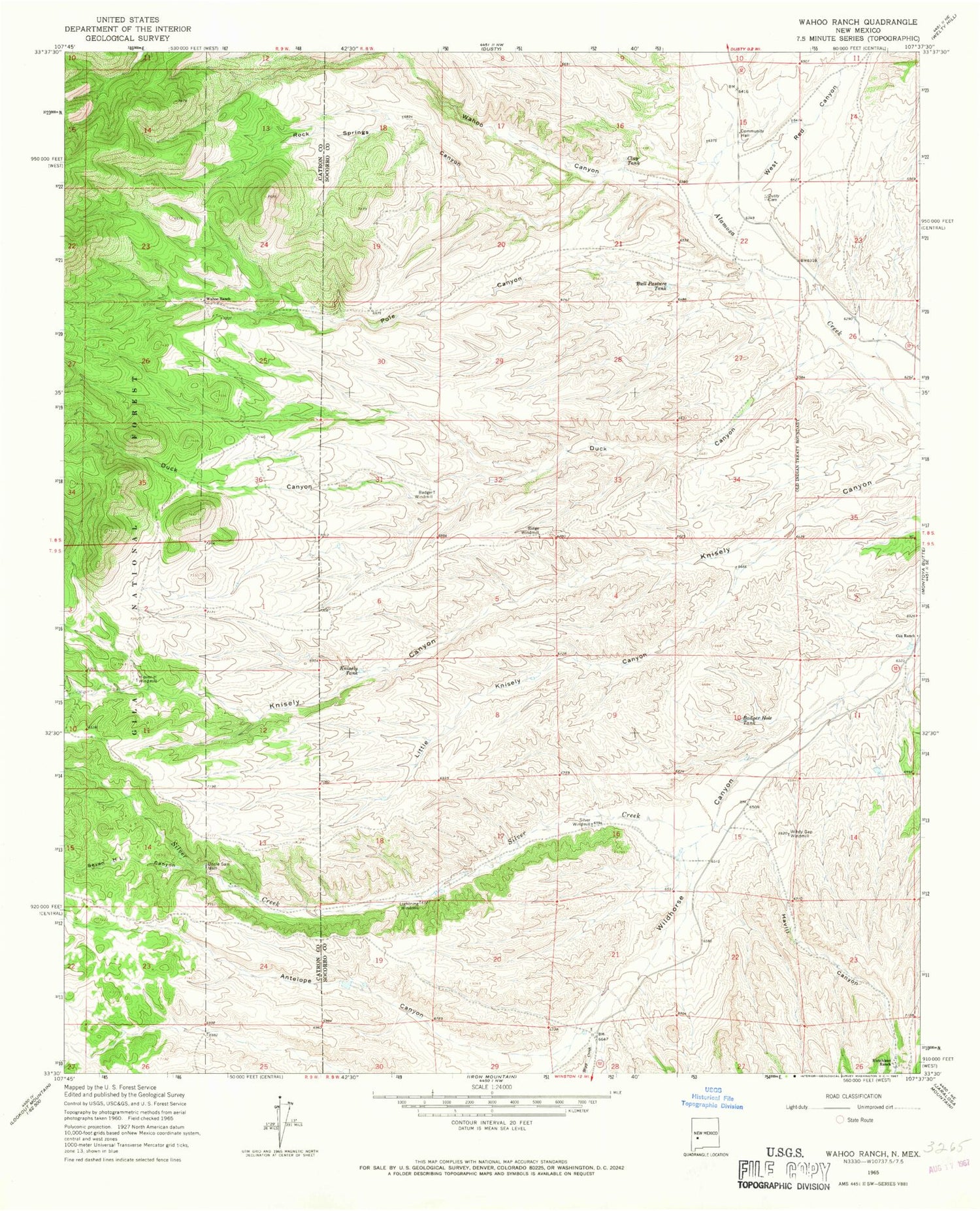 Classic USGS Wahoo Peak New Mexico 7.5'x7.5' Topo Map Image