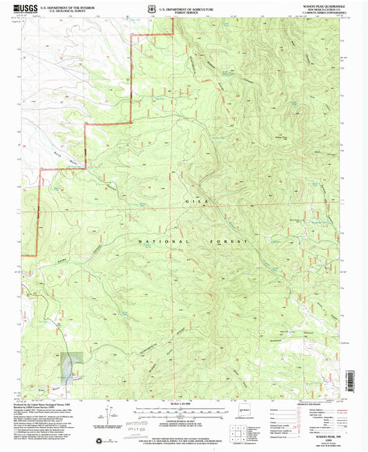 Classic USGS Wahoo Peak New Mexico 7.5'x7.5' Topo Map Image