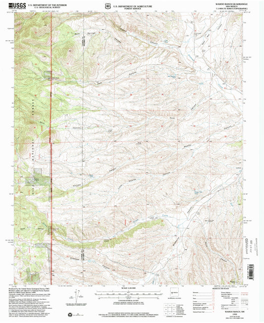 Classic USGS Wahoo Ranch New Mexico 7.5'x7.5' Topo Map Image
