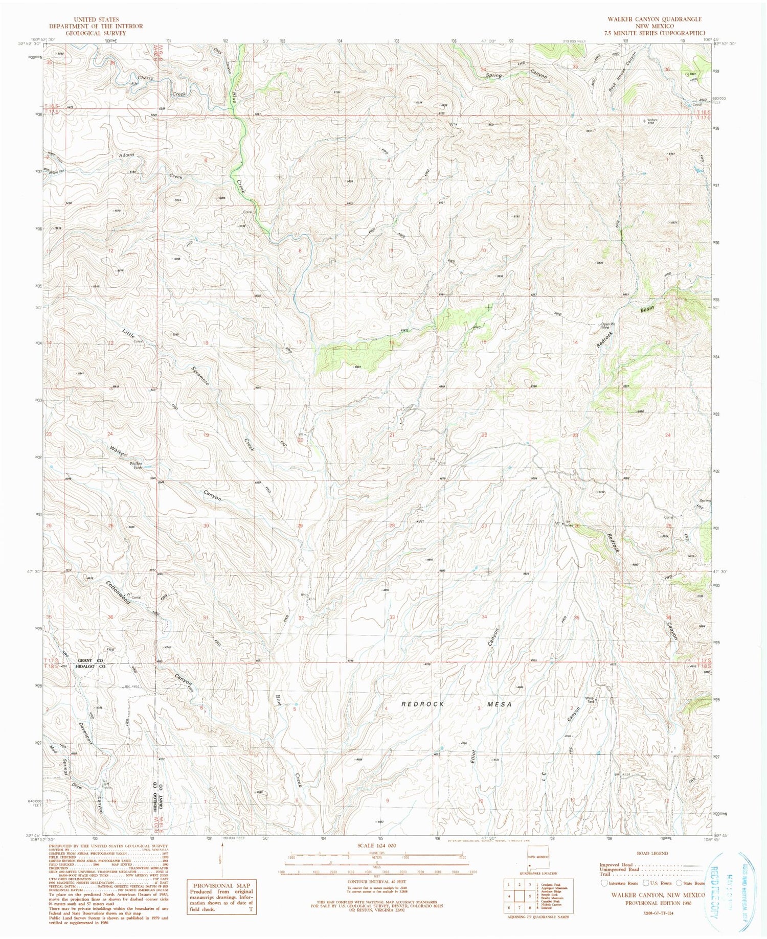 Classic USGS Walker Canyon New Mexico 7.5'x7.5' Topo Map Image