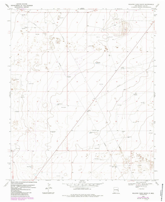 Classic USGS Walking Cane Ranch New Mexico 7.5'x7.5' Topo Map Image