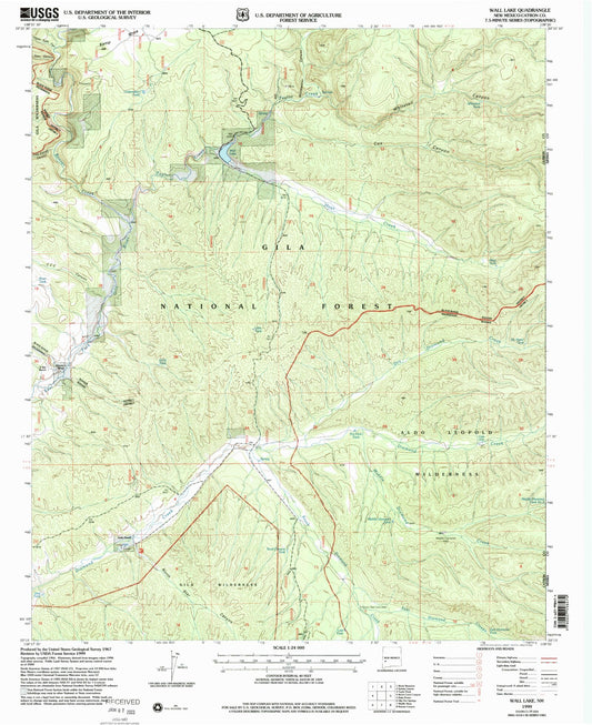 Classic USGS Wall Lake New Mexico 7.5'x7.5' Topo Map Image