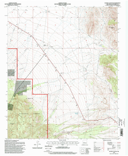 Classic USGS Water Canyon New Mexico 7.5'x7.5' Topo Map Image