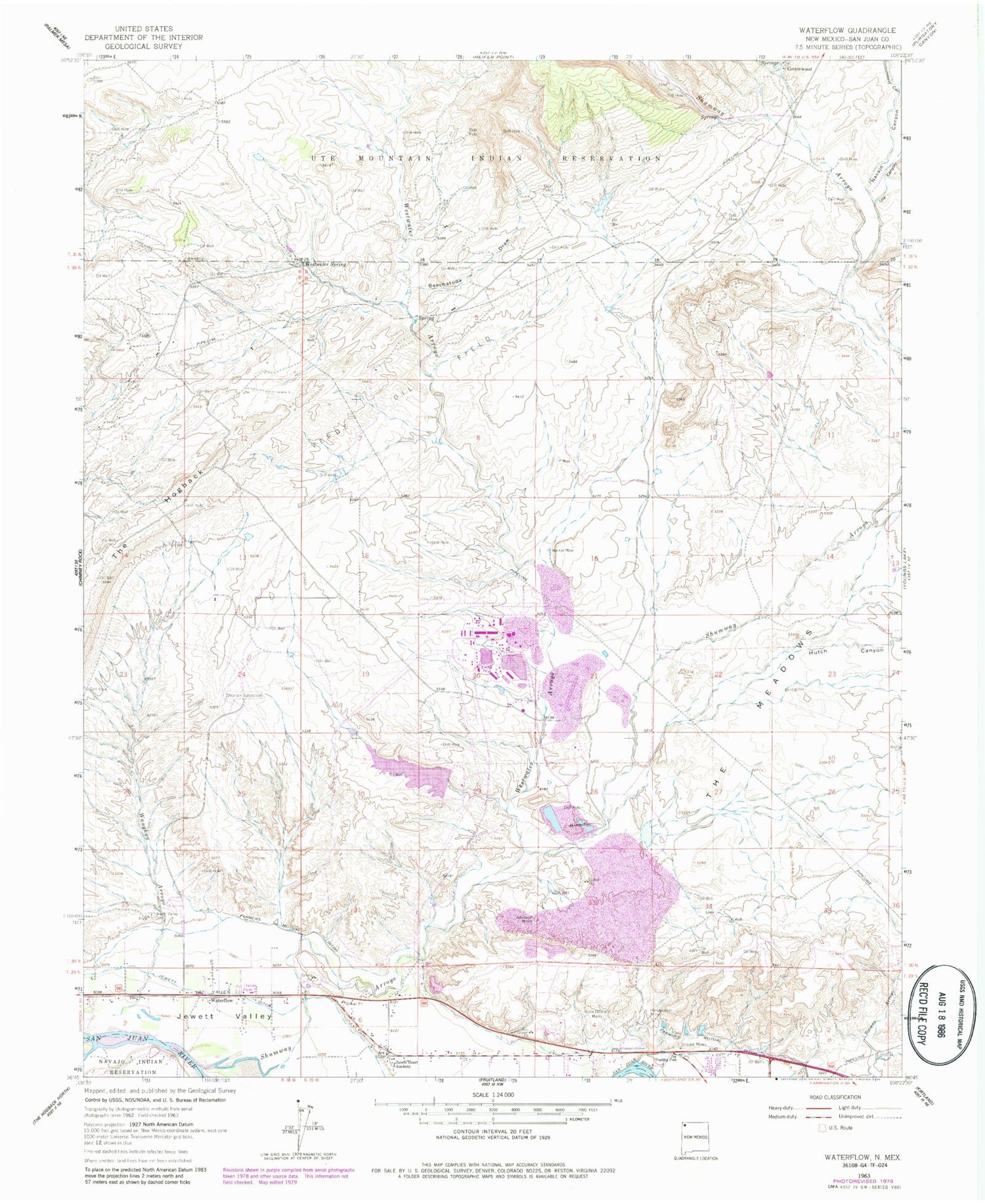 Classic USGS Waterflow New Mexico 7.5'x7.5' Topo Map Image