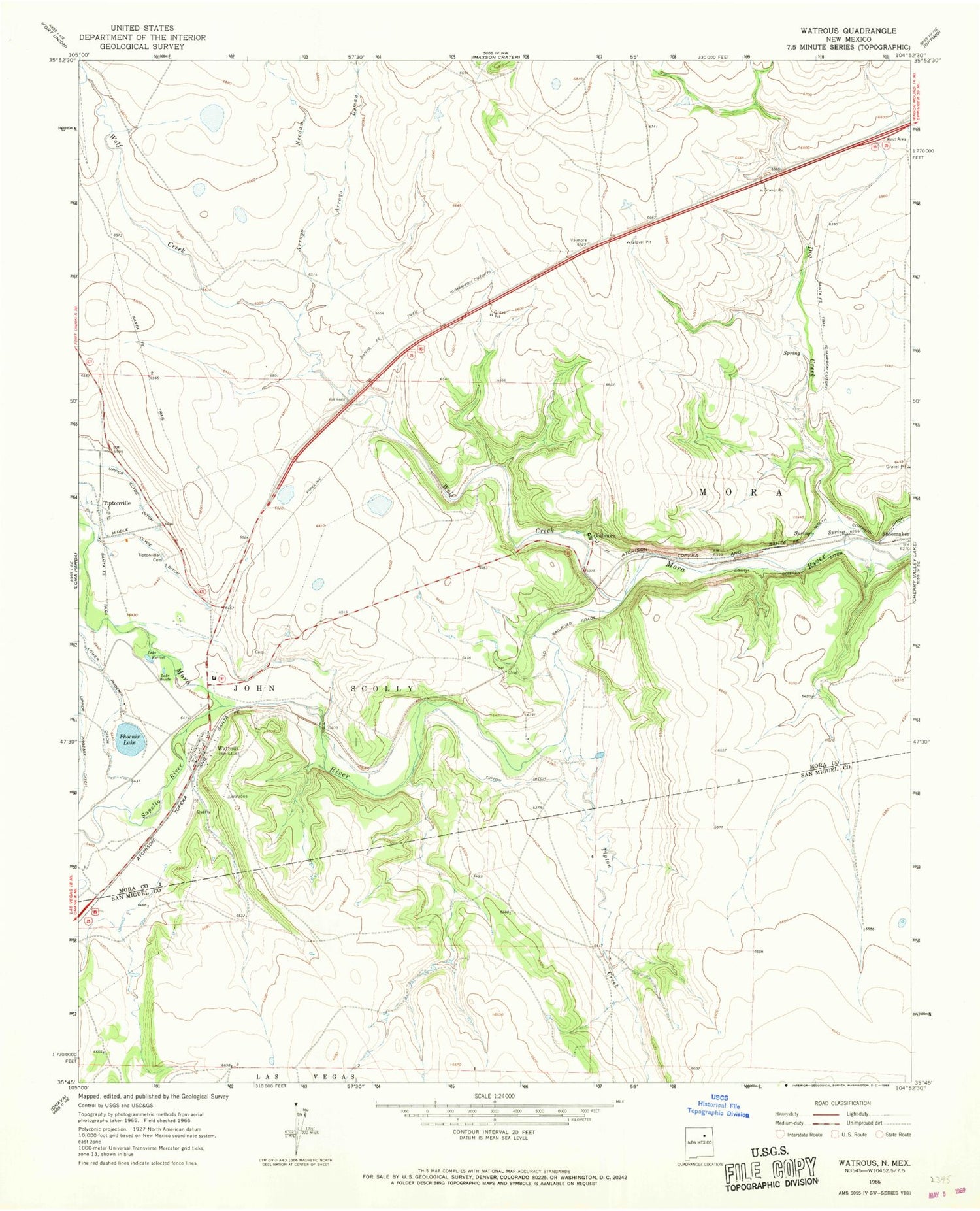 Classic USGS Watrous New Mexico 7.5'x7.5' Topo Map Image
