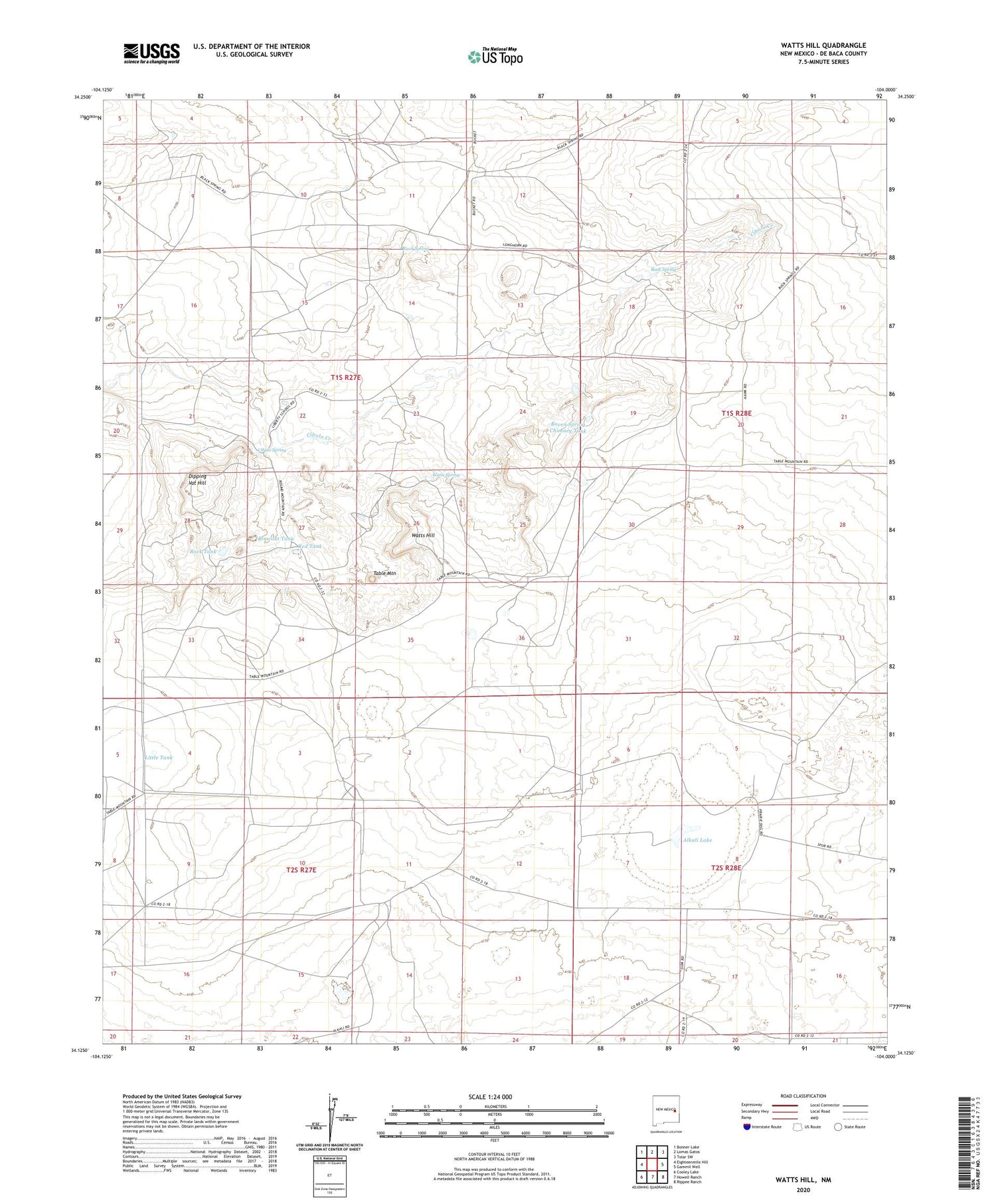 Watts Hill New Mexico US Topo Map Image