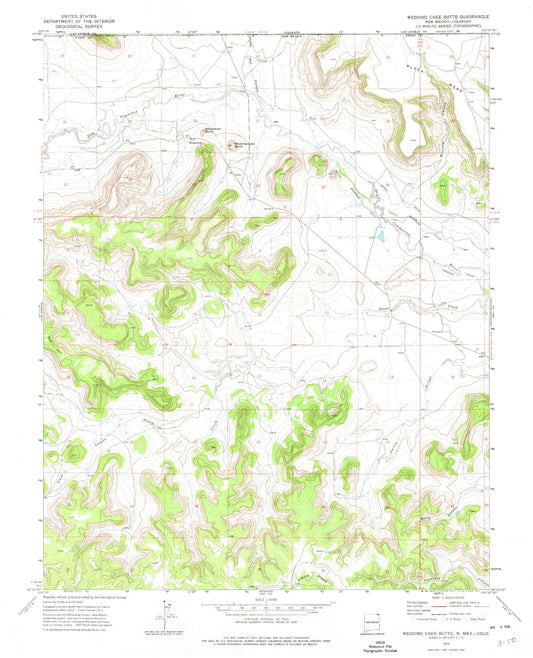 Classic USGS Wedding Cake Butte New Mexico 7.5'x7.5' Topo Map Image