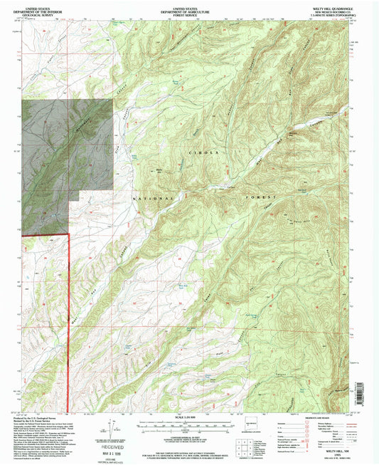 Classic USGS Welty Hill New Mexico 7.5'x7.5' Topo Map Image
