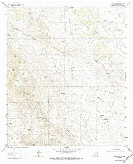 Classic USGS Werney Hill New Mexico 7.5'x7.5' Topo Map Image