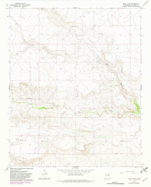 Classic USGS West Camp New Mexico 7.5'x7.5' Topo Map Image