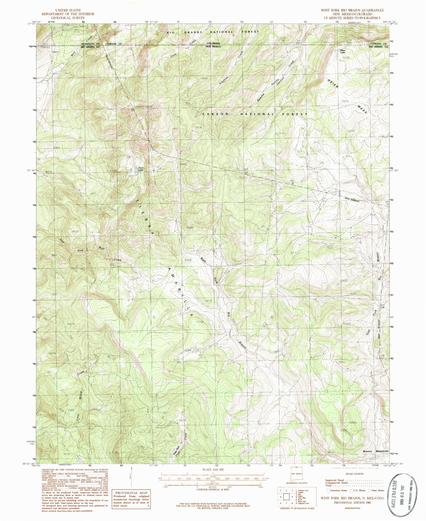 Classic USGS West Fork Rio Brazos New Mexico 7.5'x7.5' Topo Map Image