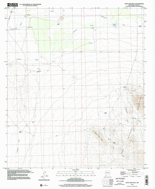 Classic USGS West Lime Hills New Mexico 7.5'x7.5' Topo Map Image