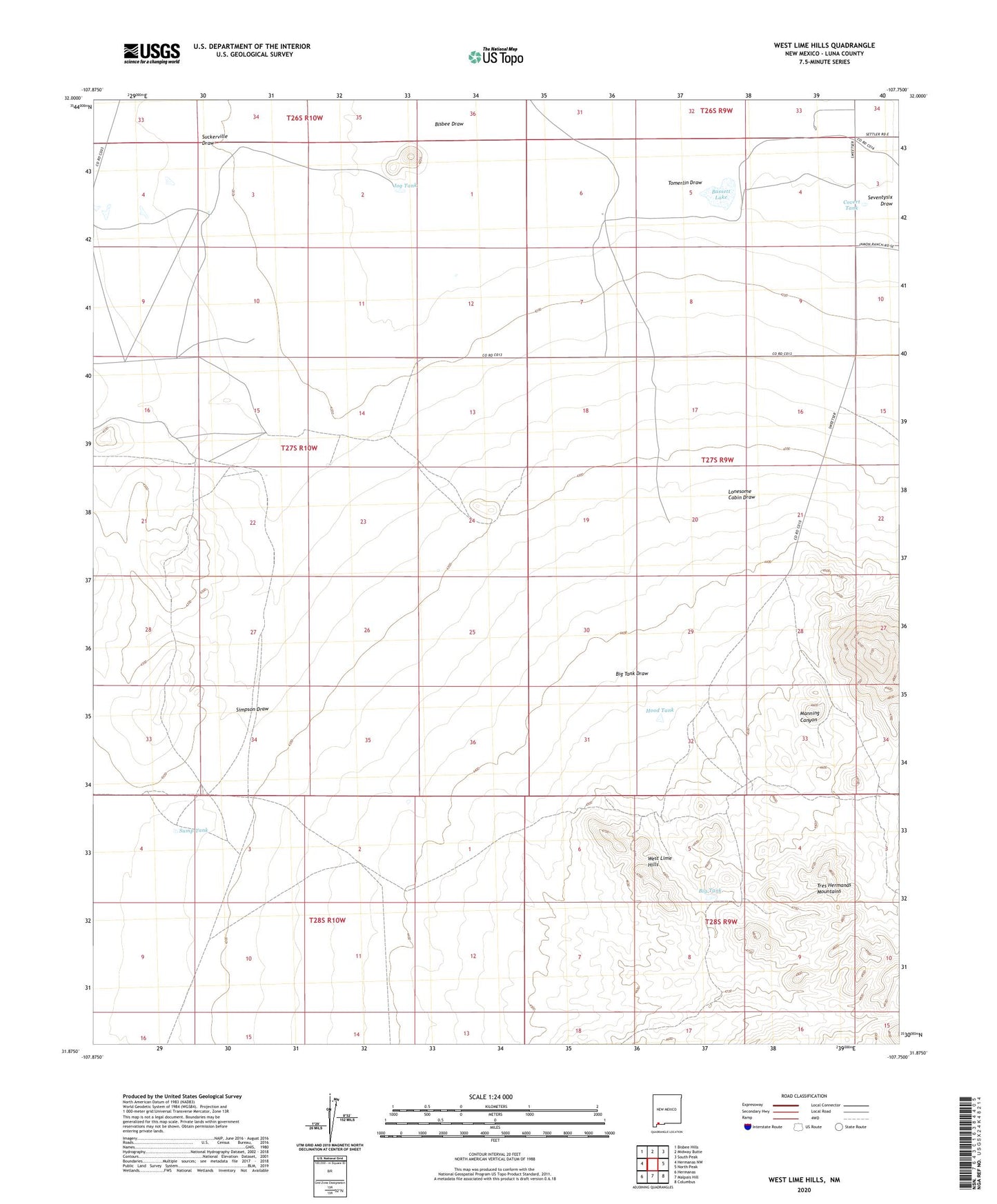 West Lime Hills New Mexico US Topo Map Image
