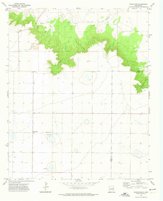 Classic USGS Wheatland New Mexico 7.5'x7.5' Topo Map Image